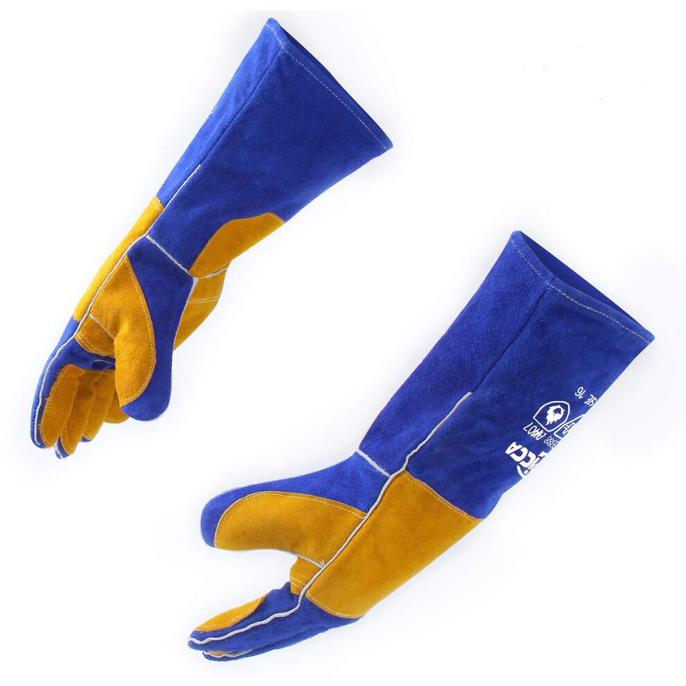 Rapicca Welding Gloves Fire Heat Resistant: Blue 16In 932 - Fireproof Leather For Stick Mig Flux-Core Welder Forge Blacksmith Fireplace Wood Stove F 13209889