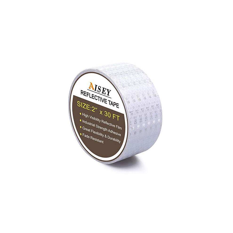 Aisey 2" X 30Ft Reflective Tape White Outdoor High Vis Conspicuity Safety Tape, Reflector Tape Trailer Waterproof 00000015521408