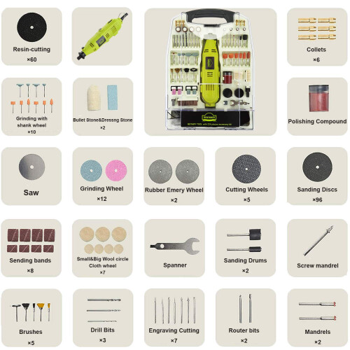 DEWINNER Rotary Multi-Tool, 135W 6 Variable Speed 8000-35000 RPM, 233 pcs Accessories Mini Tool Kit Set Case, DIY Creation for Craft Project Function 2