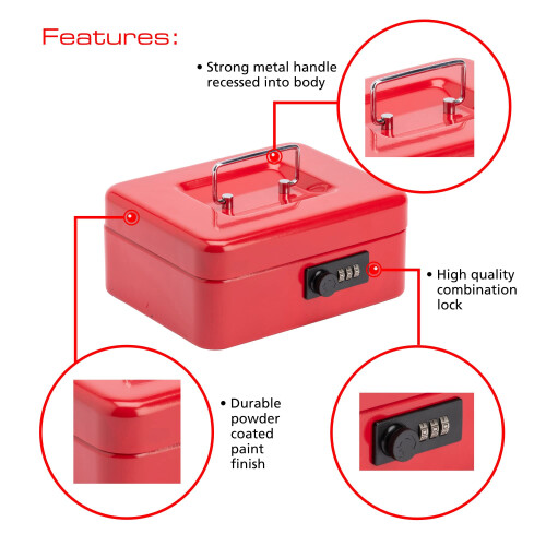 Sterling CB02CR 8" Combination Lock Cash Box, Red 1