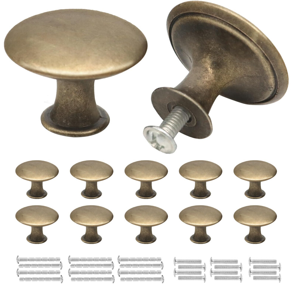 Misuyue 10Pc Drawer Knobs Vintage, Cupboard Handles Knob Round Bronze, Antique Brass Door Knob, 30Mm Small Door Chic Cabinet Knobs For Wardrobes 5051226590252