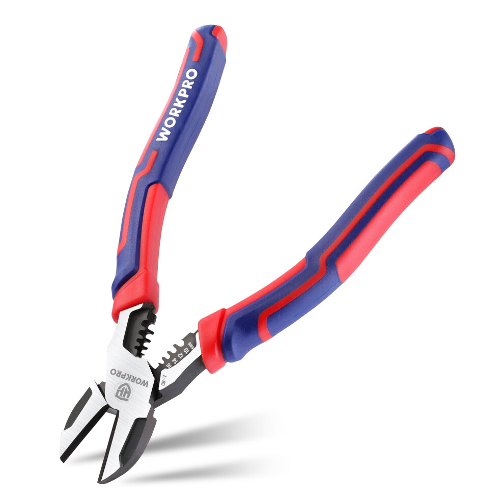 Photos - Pliers WORKPRO 200 mm Diagonal Cutting  with Wire Stripper, Heavy Duty Cr-V Wire Cutters, Multi-Function High Leverage Side C 