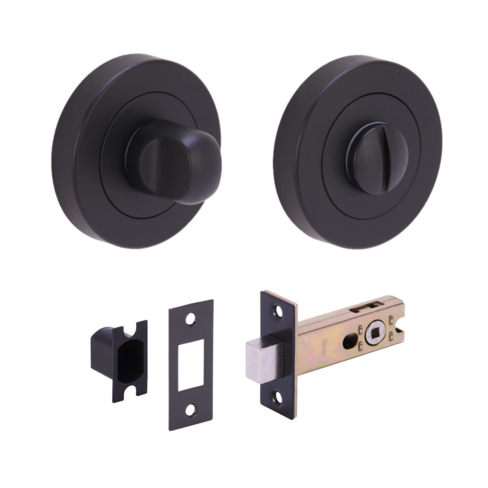 Handlezone Bathroom Toilet Door Thumb Turn And Release Deadbolt Kit - Black Matt - 76Mm Bolt With 57Mm Backset 94244953