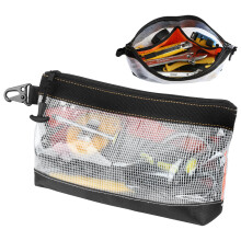 FRETONBA Small Tool Pouch with Hanging Buckle, Pvc Zippper Tool Bag with Mesh Window, Waterproof and Antistatic Pouch Bag for Spanner, Plier
