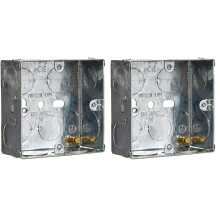 Merriway BH04060 35mm (1.3/8 inch) Depth Single 1-Gang Metal Flush Mount Back Pattress Box, Grey (Pack of 2)