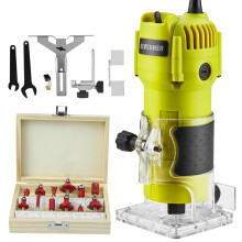 DEWINNER Electric Palm Router Tool, Compact 1/4 Wood Trimmer with Trimmer Transparent Base, Hand Wood Routers Woodworking with 12pcs Router Bit Set f