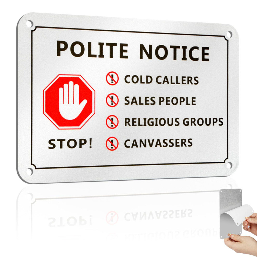 No Cold Caller Sign For Front Door, Self Adhesive No Cold Callers Sticker, 15X10cm Aluminium No Canvassers, No Sales People Sign For Front Door With 54875203
