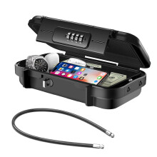 Hurinan Portable Safe Box with Code, [Waterproof & Anti-Theft]Travel Safe, Combination Security Case Lock Box with Removable Wire Rope, for Beach, Ca