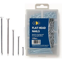 JKG 250 Assorted Nails for Wood - Iron Nails Set | Hard Nails, Hanging Pictures | Small, Medium, Long DIY Nails, Panel Pins | Flat Headed Woodwork,