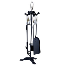 5 Pieces Companion Set Fireside Fire Tools Fireplace & Accessories Black and Brass (Black&Silver Brass)