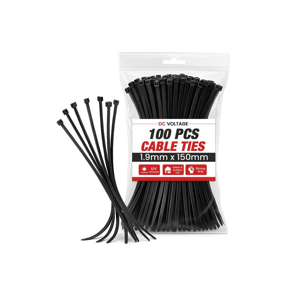Photos - Electrical Wire & Cable DC VOLTAGE Black 150mm x 1.9mm Thin Cable Ties Heavy Duty 100 Pcs NylonTies, 8" Ultra Strong 10kg / 22lbs Tensile Strength,