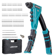 LIBRATON Heavy-Duty Rivet Gun, Pop Rivet Gun Kit, Professional Pop Riveter, Manual Riveter Gun with 160 Aluminum Rivets, Includes 4 Drill Bits, 4 Tool