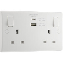 BG Electrical 822UAC Double Switched Fast Charging Power Socket with Type A and C USB Charging Ports, 13 A, White Moulded with Coloured Switch Tabs