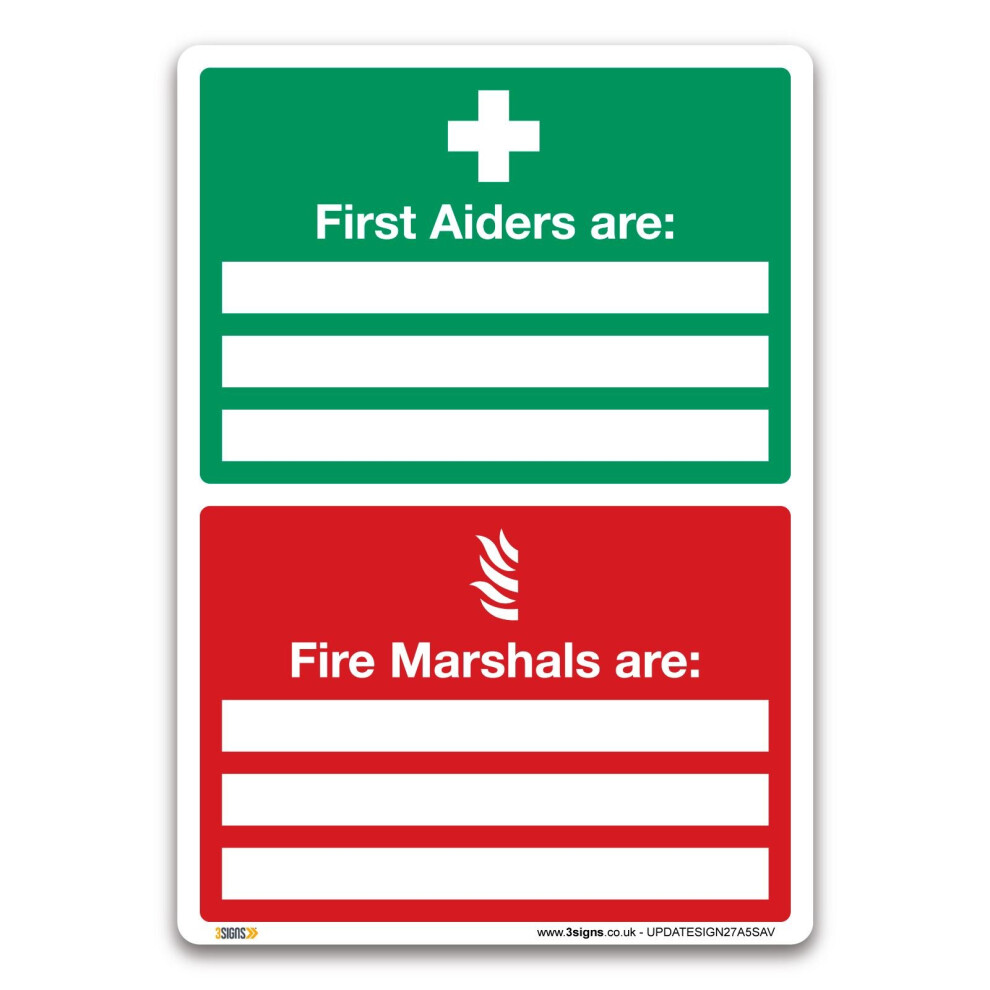 Pack Of 2 First Aiders And Fire Marshals Sign - A5 Self-Adhesive Vinyl 210 X 148Mm - Essential Fire Marshall Sign 5051226952647