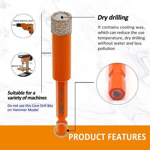 BGTEC Dry Diamond Drill Bits 6mm with Quick Change Hex Shank for Granite Marble Porcelain Tile Ceramic 2