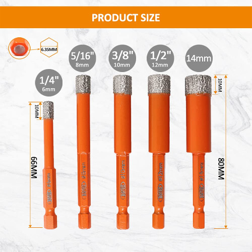 BGTEC Dry Diamond Drill Bits 6mm with Quick Change Hex Shank for Granite Marble Porcelain Tile Ceramic 1