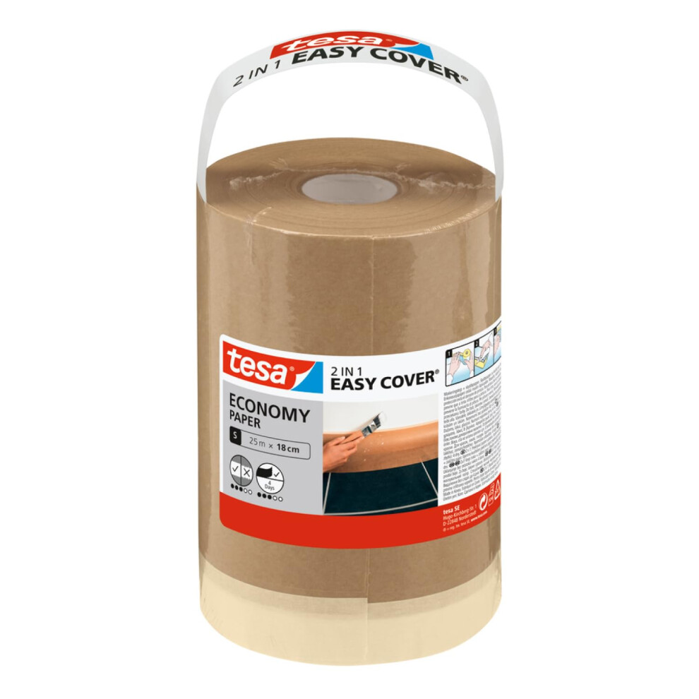 Tesa Easy Cover Universal Paper - 2In1 Painter's Masking Paper With Self-Adhesive Masking Tape For Painting And Renovations - 25 M X 18 Cm 5002958841488
