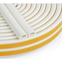 Draught Excluder Tape for Door Window Insulation Seal Strip Adhesive Foam Blocker Type D 9mm X 6mm X 3 Meters, 2 Seals Total 6M White