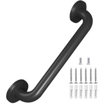 12 Inch Metal Industrial Pipe Wall Handrail Staircase Steps Indoor Exterior Outdoor Deck Hand Rail Safety Grab Bar (Matte Black) Handle for Stairs Ba