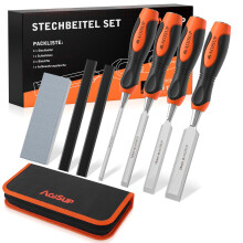 AojSup Wood Chisel Set, Professional Chisel Set Included 4X Wood Chisel(6mm, 12mm,19mm, 25mm), 2X Carpentry Pencils, 1x Whetstone, 1x Storage Bag