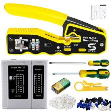 RJ45 Ethernet Network Passthrough Crimper Tool Kit, ethernet RJ45 Connectors Crimping Cable Tester Punch Down Tool Set Cable Cutter Stripper Crimper