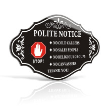 No Cold Callers Sign for Front Door Sticker, 15 x 10CM Polite Notice No Cold Callers Sign Acrylic Self Adhesive for Letterbox Ring Doorbell Outdoor I