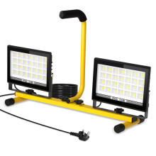 T-SUN 11000Lumen LED Work Light with Stand & Handle, 2 Adjustable Head LED Floodlight with 13FT Cord Individual Switch IP66 Waterproof Foldable Work