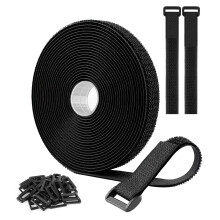 Adjustable Cable Straps 5 m x 2 cm with 60 Buckles, Free Cut Length, Reusable Fastening Cable Ties, Securing Strap for Cable Tidy, Cord Organiser