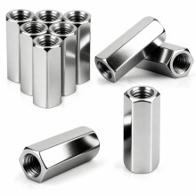 qjuwhua M10 x 40 mm Long Hex Coupling Nut Zinc Plated Steel Female Threaded Bar Rod Nuts Studding Connector Fasteners Hexagonal Deep Nut Silver For H