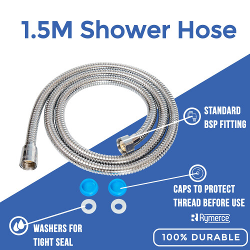 1.5m Shower Hose with Washers Chrome Replacement Anti-Kink Pipe 1