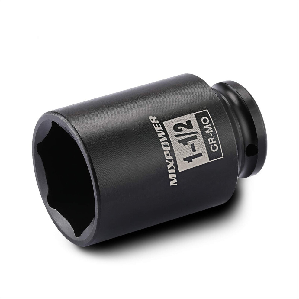 Mixpower 1/2 Inch Drive Deep Impact Socket 1-1/2 Inch Sae, Cr-Mo, 6Pt,Axle Nut Impact Grade Socket For Easy Removal 49486414