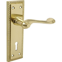 Designer Levers - Georgian Roped Design Lever Door Handles - Polished Brass - 1 Pair - Locking Door Handle