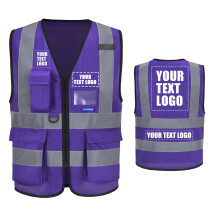 4XL-5XL Personalised Printed Hi Vis Vests Class 2 Zipper with Pockets LOGO Customised purple Hi Viz High Visibility Reflective Safety Vest Security W