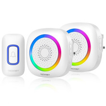 TECKNET Wireless Doorbell, Plug in Door Bells Wireless Cordless with 2 Receivers, IP66 Waterproof Wireless Door Chime Kit with RGB Light, 400M Wirele