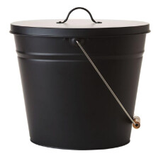 Easy Shopping Black Oval Ash Can Coal Bucket with Lid - Utility Steel Bucket for Fire and Ashes, Matte Black
