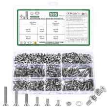 585 Pcs M4 Countersunk Bolts and Nuts Set, Cross Head Flat Head Machine Screws Nuts and Bolts Set with Washers Assortment Kit(M4, Silver)