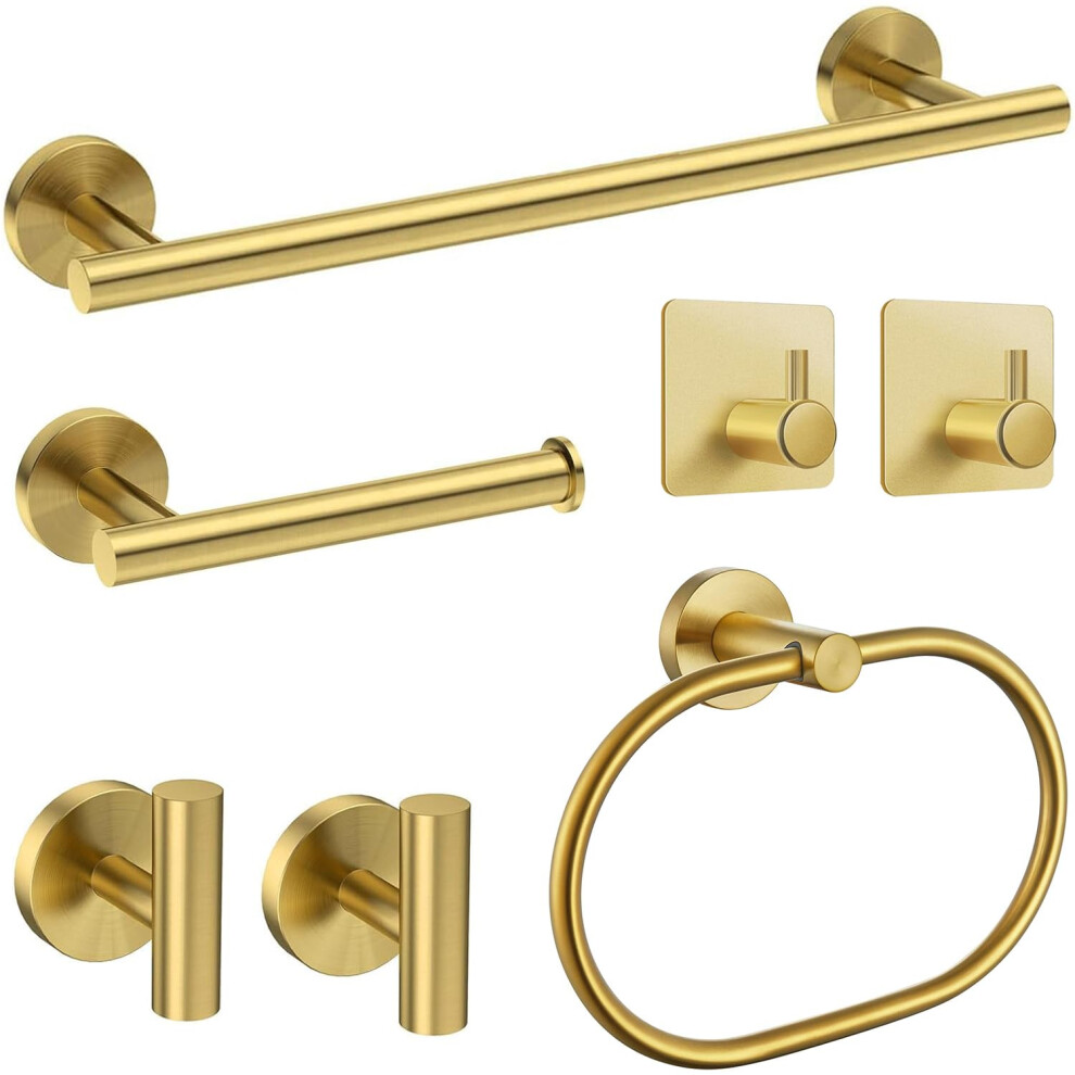 7-Piece Bathroom Accessories Set, Gold Towel Rail Bathroom Hardware Set, Sus304 Stainless Steel Bathroom Accessory Includes Gold Towel Rail, Toilet R 5007253854072