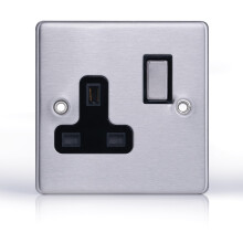 Status Stainless Steel Single Switched Power Plug Wall Socket, 13 Amp, 1 Gang, Wall Socket, Screw Through, Pack of 1 (SSS1G13ASWS8)