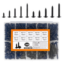 300 Pcs Self Tapping Screws Metal, M3 M4 Black Cross Wood Screws Assortment, Wafer Head Flat Head Self Drilling Screw for Sheet Metal Plastic Wood