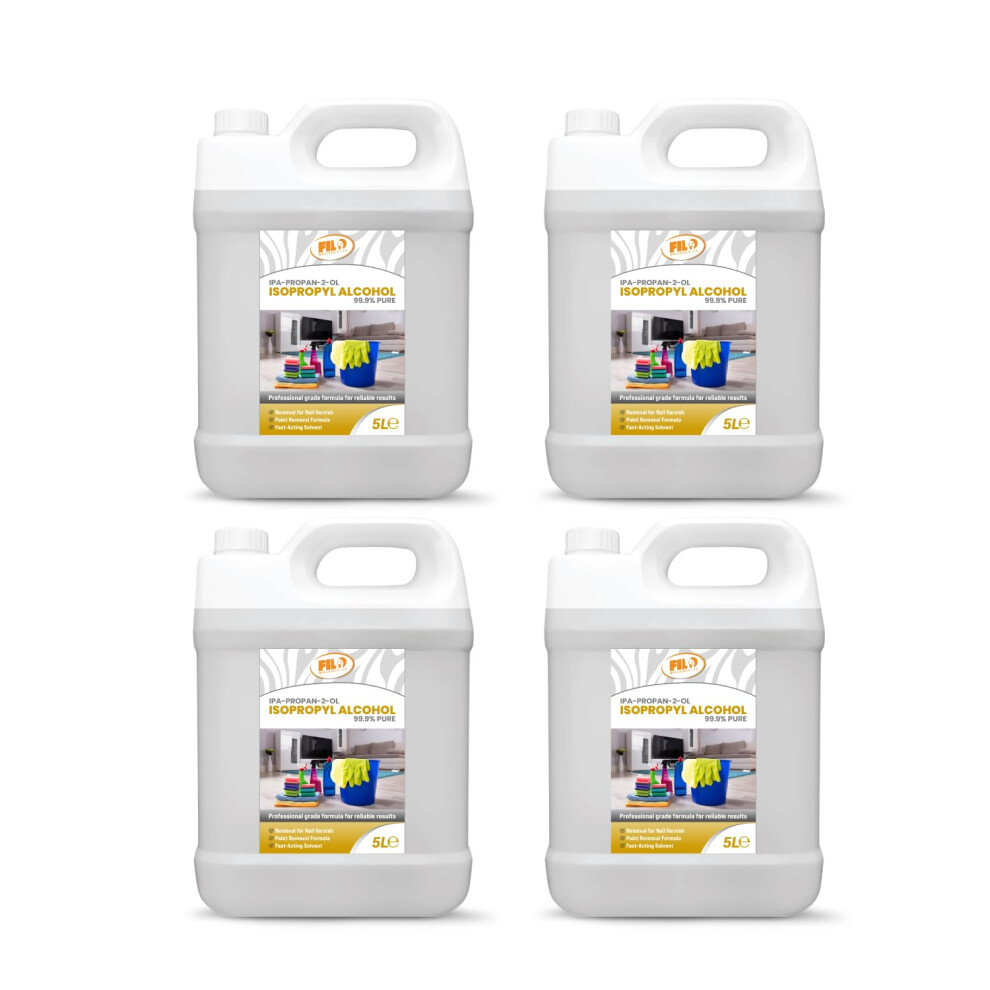 Filo Isopropyl Alcohol 99.9% Pure 4X 5L | Lab Grade Ipa | Rubbing Alcohol For Cleaning And Disinfecting | Isopropanol Alcohol Solvent For Electronics