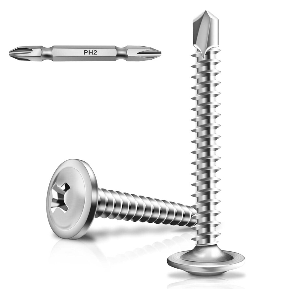 Wavanta 50Pcs Self Tapping Screws For Metal, M4.2 X 32Mm Truss Head Self Drilling Screws, 410 Stainless Steel Sheet Metal Screw, High-Strength Quick 81585458