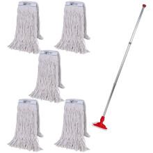 Abbey Heavy Duty Professional Kentucky Mop with 5 Heads (450g) - Industrial Color-Coded Holder for Cross-Contamination Prevention - Commercial Hard F