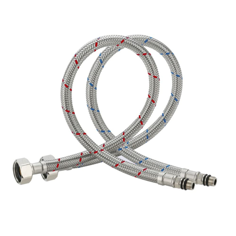 Heable Pack Of 2 Kitchen/Basin Monobloc Mixer Tap Connectors Flexi Pipes Tails British Standard Pipe M10 X1/2 Fitting 600Mm Long (Silver Pipes) 85530133