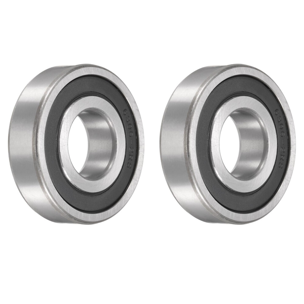 Sourcing Map 2Pcs 6306-2Rs Bearing 30X72x19mm, Chrome Steel Double Rubber Seals Precision Bearing, Lubricated Deep Groove Ball Bearings, P6 (Abec 3) 53525451