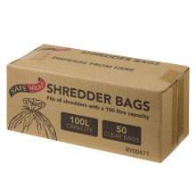 Safe Wrap Shredder Bags, 100L Capacity | Pack of 50 | Durable, High-Density Polythene | Handy Dispenser Box, 100L