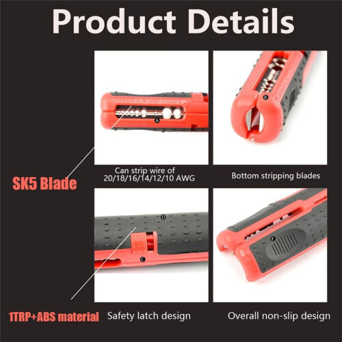 1PCS Wire Stripper Multi-Function Portable Pen Stripper, Network Cable, Wire, Coaxial Cable, Wire Cutter,10-20AWG,Red 2