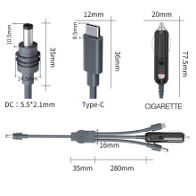 3-in-1 Multifunctional Power Cable for Starlink Type-C//Car Charger to 20V/5A USB C Power Cable for Space-X,A