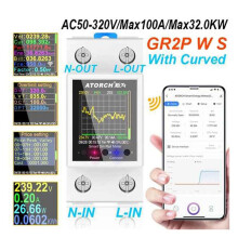 ATORCH GR2PWS Electricity Meter Tuya WiFi Rail Power  Meter AC50-320V Digital Display Monitor Voltage Curve Ammeter