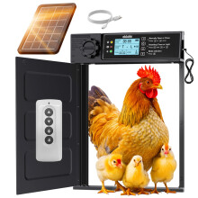 Okköbi Automatic Chicken Coop Door PRO - Light Sensor & Timer - Anti-Pinch Function - Wide Opening - New Model - Solar Powered with LCD Display & Rem