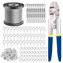 TooTaci 100M Wire Rope with Turnbuckles Kit, 1.5mm Steel Cable with Swager Wire Crimping Tool, 2 in 1 Cutter & Crimper Tool, Ideal for Garden Trellis
